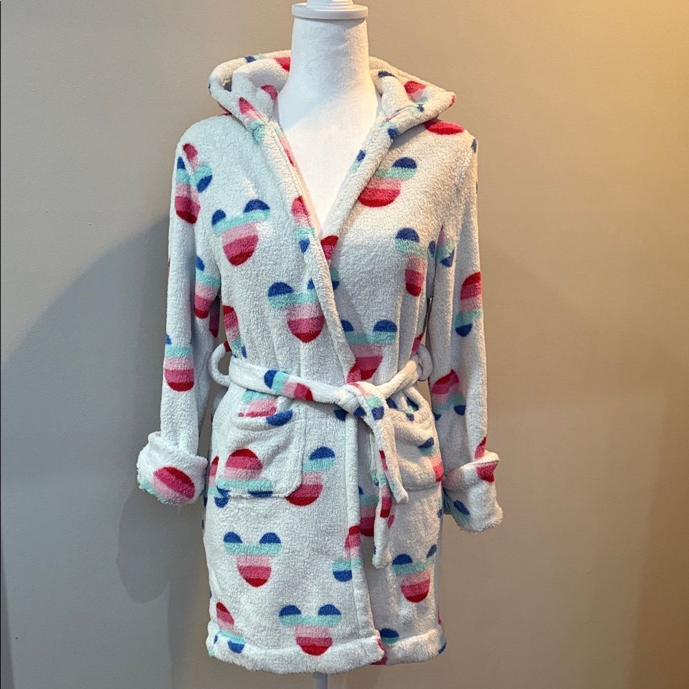 GAP Disney Rainbow Minnie Mickey Mouse Heads Kids Hooded Robe size 10